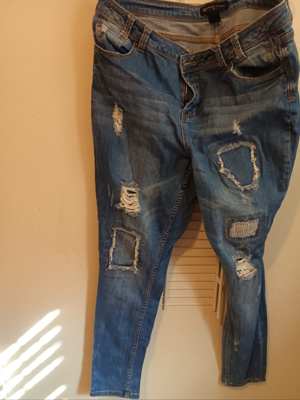 Fashion To Figure Women's Distressed Blue Denim Jeans